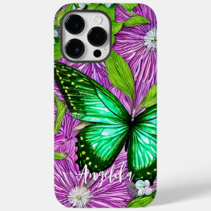 Funda Para iPhone 14 Pro Max De Case-Mate Flores rosas mariposa verde   Nombre personalizado