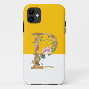 Funda Para iPhone 11 Flores rosas oro monograma P
