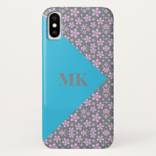 Funda Para iPhone X Flores rosas y bloque de color azul