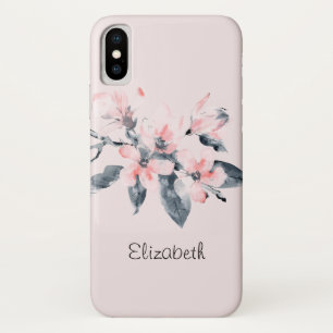 Funda Para iPhone X Flores rosas y grises acuarela clásica