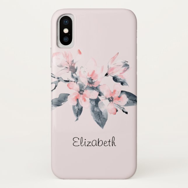Funda De Case-Mate Para iPhone Flores rosas y grises acuarela clásica (Reverso)