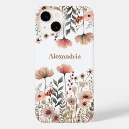 Funda Para iPhone 14 De Case-Mate Flores salvajes de color rosa oscuro de Boho