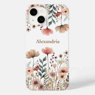 Funda Para iPhone 14 De Case-Mate Flores salvajes de color rosa oscuro de Boho