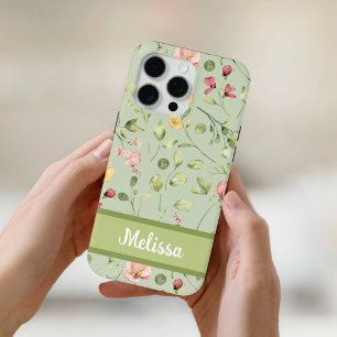 Funda Para iPhone 15 Pro Max Flores salvajes de primavera de color verde verde