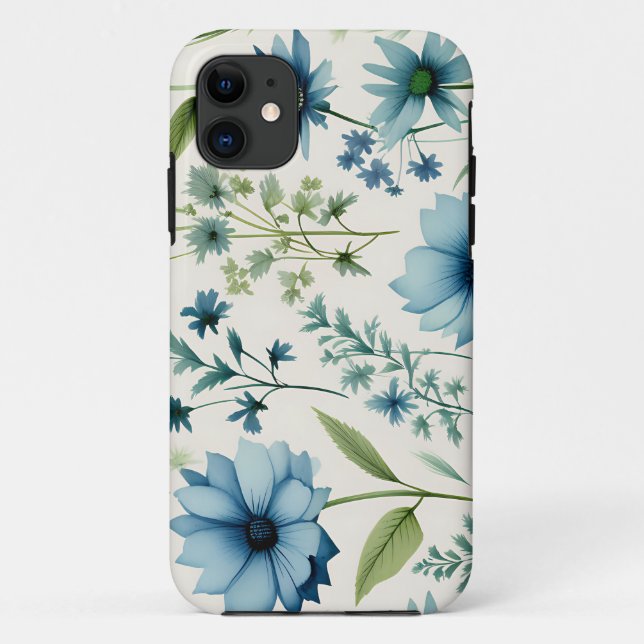 Funda De Case-Mate Para iPhone Flores Silvestres Azules Y Verdes Botánicas (Reverso)