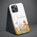 Funda Para iPhone 14 De Case-Mate Flores silvestres coloridas Nombre botánico del pa<br><div class="desc">Flores salvajes coloridas País Nombre personalizado botánico iPhone Smartphone Estuche con flores de campo bonito en naranja, amarillo, morado y rosa sobre un fondo blanco con tu nombre personalizado en tipografía moderna de caligrafía. Perfecto regalo para Navidades, cumpleaños, Día de la Madre, apreciación del profesor y más. Diseñado por Evco...</div>