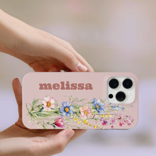 Funda Para iPhone 15 Pro Max Flores silvestres de color marrón neutro y botánic