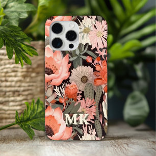 Funda Para iPhone 15 Pro Max Flores silvestres del desierto con monograma Flora