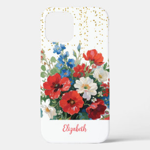 Funda Para iPhone 12 Pro Flores silvestres del Purpurina Floral Red Blue Go
