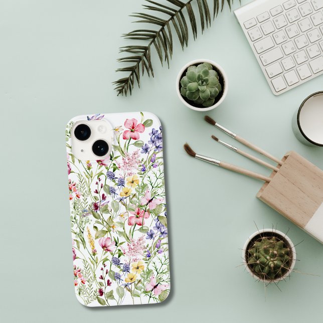 Funda De Case-Mate Para iPhone Flores silvestres Flores amarillas rosadas púrpura (Watercolor Wildflowers iPhone and Samsung Phone case., iPhone 15 14 13 12 11 case.)