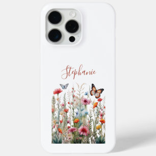 Funda Para iPhone 15 Pro Max Flores silvestres mariposas regalo boho para ella