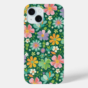 Funda Para iPhone 15 Flores silvestres pastel en rosa, púrpura, naranja