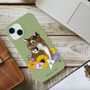Funda Para iPhone 15 Flores silvestres Puma León de Montaña Puma