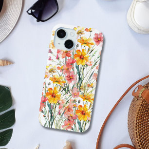 Funda Para iPhone 15 Flores silvestres rosadas amarillas Floral iPhone