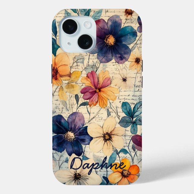 Funda De Case-Mate Para iPhone Flores silvestres venecianas personalizadas morada (Reverso )