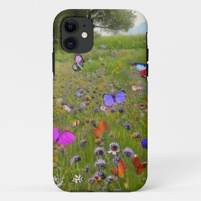 Funda De Case-Mate Para iPhone Flores silvestres y mariposas en el campo (Reverso)