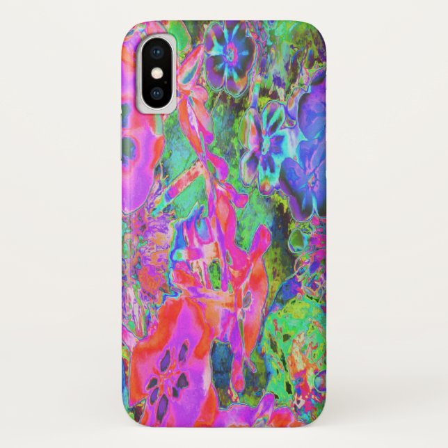 Funda De Case-Mate Para iPhone Flores trippy, psicodélicas, rosadas calientes y m (Reverso)