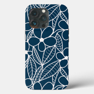 Funda Para iPhone 13 Pro Flores Tropicales Azules y Blancos