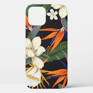 Funda Para iPhone 12 Flores tropicales, fondo oscuro, sin costura flora