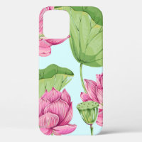 Flores tropicales, hojas, loto rosado, lirio acuát