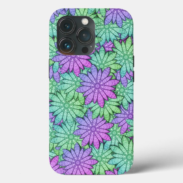 Funda De Case-Mate Para iPhone Flores únicas moradas y verdes (Reverso )