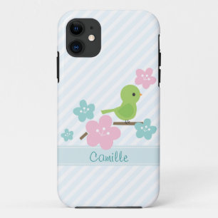 Funda Para iPhone 11 Flores verdes de aves y cerezos