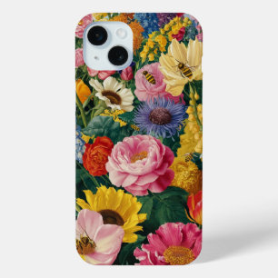 Funda Para iPhone 15 Mini Flores y abejas
