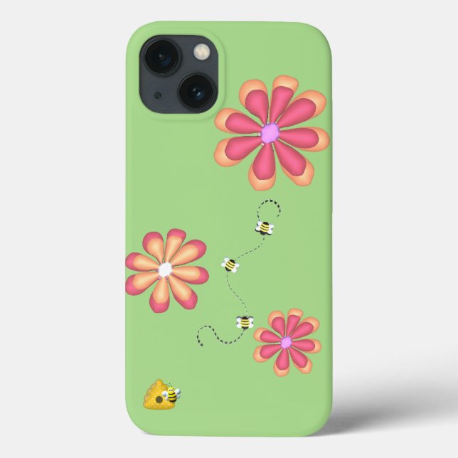 Funda De Case-Mate Para iPhone Flores y abejas en cal (Reverso)