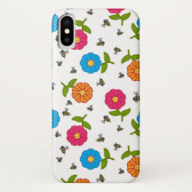 Flores y abejas sonrientes