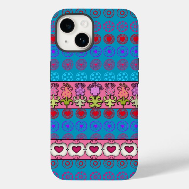 Funda De Case-Mate Para iPhone Flores y corazones divertidos (Reverso )