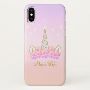 Funda Para iPhone X Flores y estrellas de unicornio