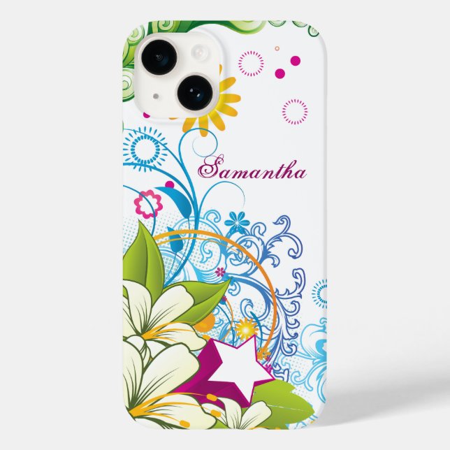 Funda De Case-Mate Para iPhone Flores y estrellas retro, Girlie Grunge (Reverso )