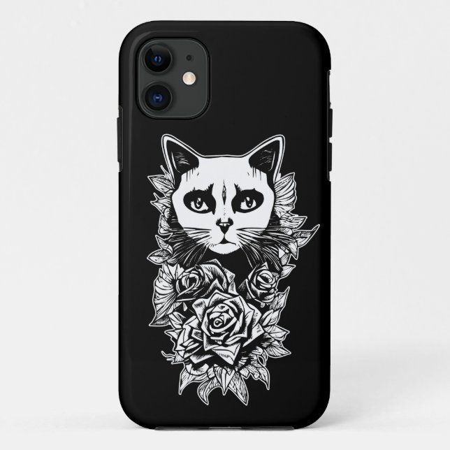 Funda De Case-Mate Para iPhone Flores Y Gato Gótico (Reverso)