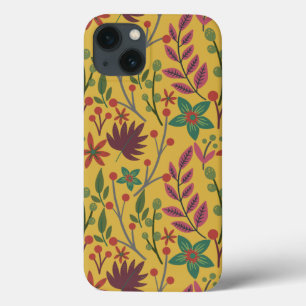 Funda Para iPhone 13 Flores y hojas amarillas sin costuras florales