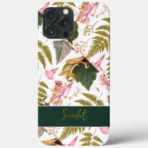 Funda Para iPhone 13 Pro Max Flores y hojas de primavera verdes elegantes y mod