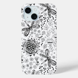 Funda Para iPhone 15 Flores y libélulas