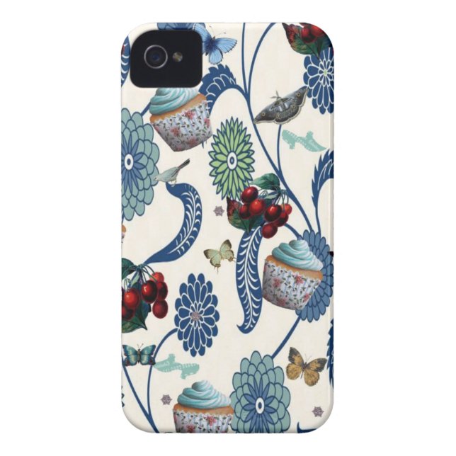 Funda De Case-Mate Para iPhone Flores y magdalenas azules (Atrás)