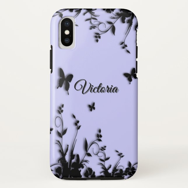 Funda De Case-Mate Para iPhone Flores y mariposas azul personal (Reverso)