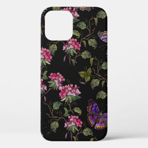 Funda Para iPhone 12 Flores y mariposas de datura de bordado sin fisura