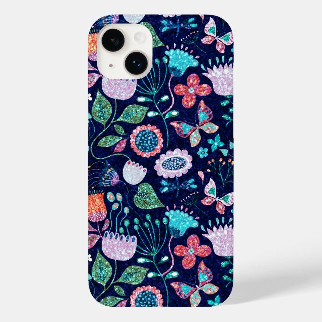 Funda De Case-Mate Para iPhone Flores y mariposas exóticas coloridas (Reverso )
