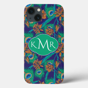 Funda Para iPhone 13 Flores y monograma de las plumas el