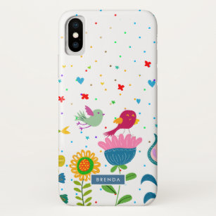 Funda Para iPhone X Flores y pájaros de primavera alegres
