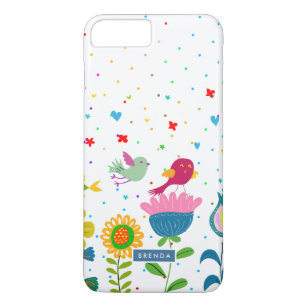 Funda Para iPhone 8 Plus/7 Plus Flores y pájaros de primavera retro de color