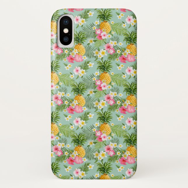 Funda De Case-Mate Para iPhone Flores y piñas tropicales (Reverso)