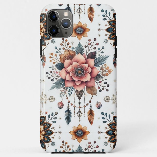 Funda De Case-Mate Para iPhone Flores y plumas (Reverso)