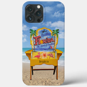 Funda Para iPhone 13 Pro Max Florida Beach Chair con su nombre