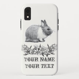 Funda Para iPhone XR Fluffy el conejo. Dibujo de lápiz Monocromo Negro