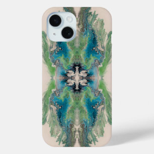 Funda Para iPhone 15 Fluido Artístico Abstracto en Aqua y Verde