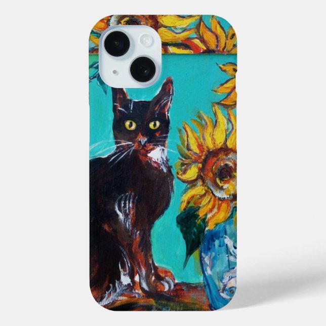 FUNDA DE Case-Mate PARA iPhone FLUJOS CON GATO NEGRO EN TURQUÍA AZUL (Reverso )