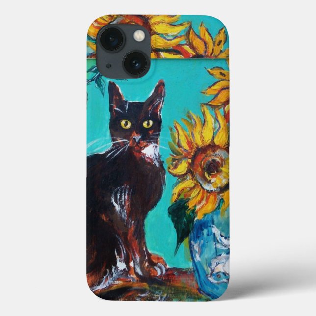 FUNDA DE Case-Mate PARA iPhone FLUJOS CON GATO NEGRO EN TURQUÍA AZUL (Reverso)